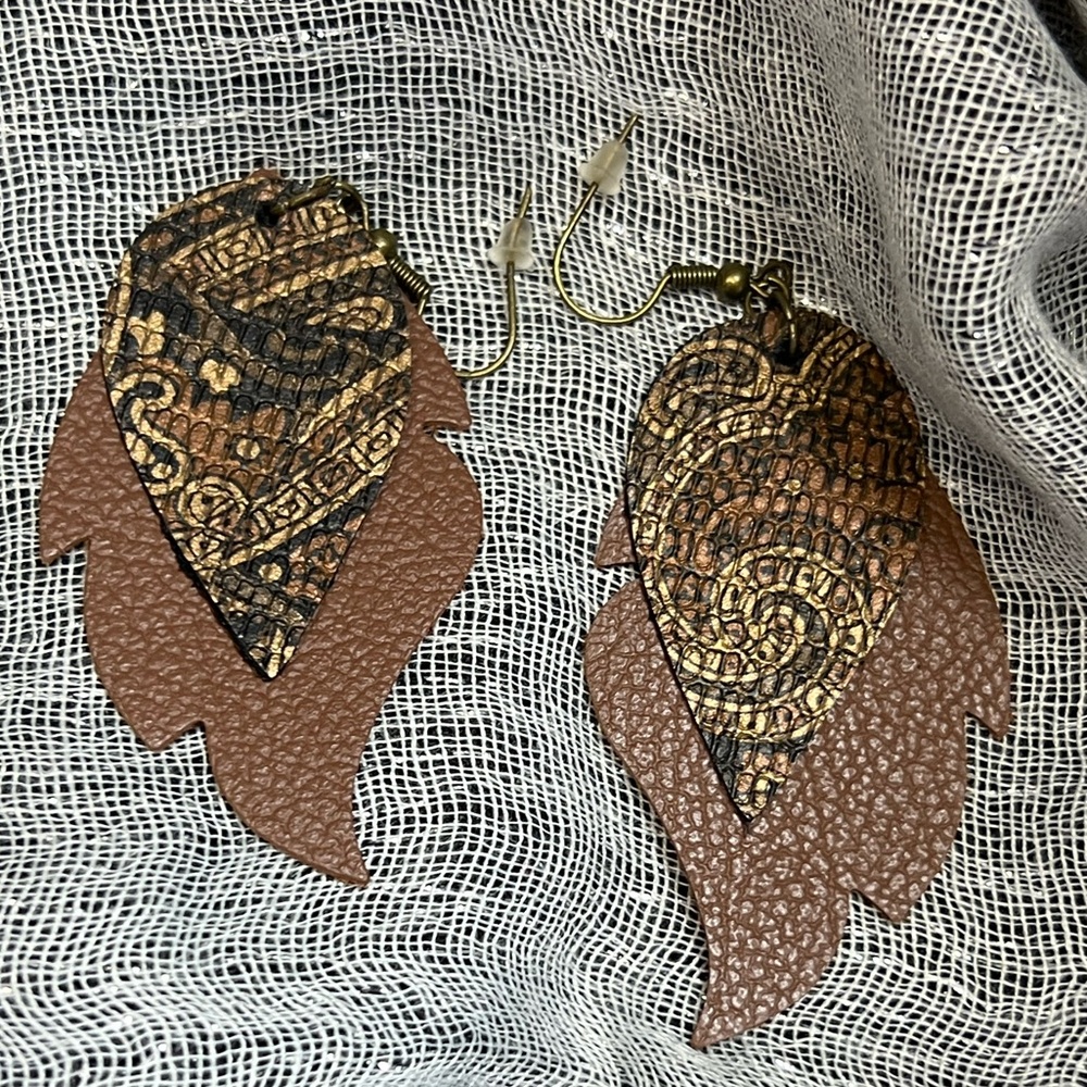 Artisan hand crafted hand made hand cut Genuine Leather earrings hypoallergenic